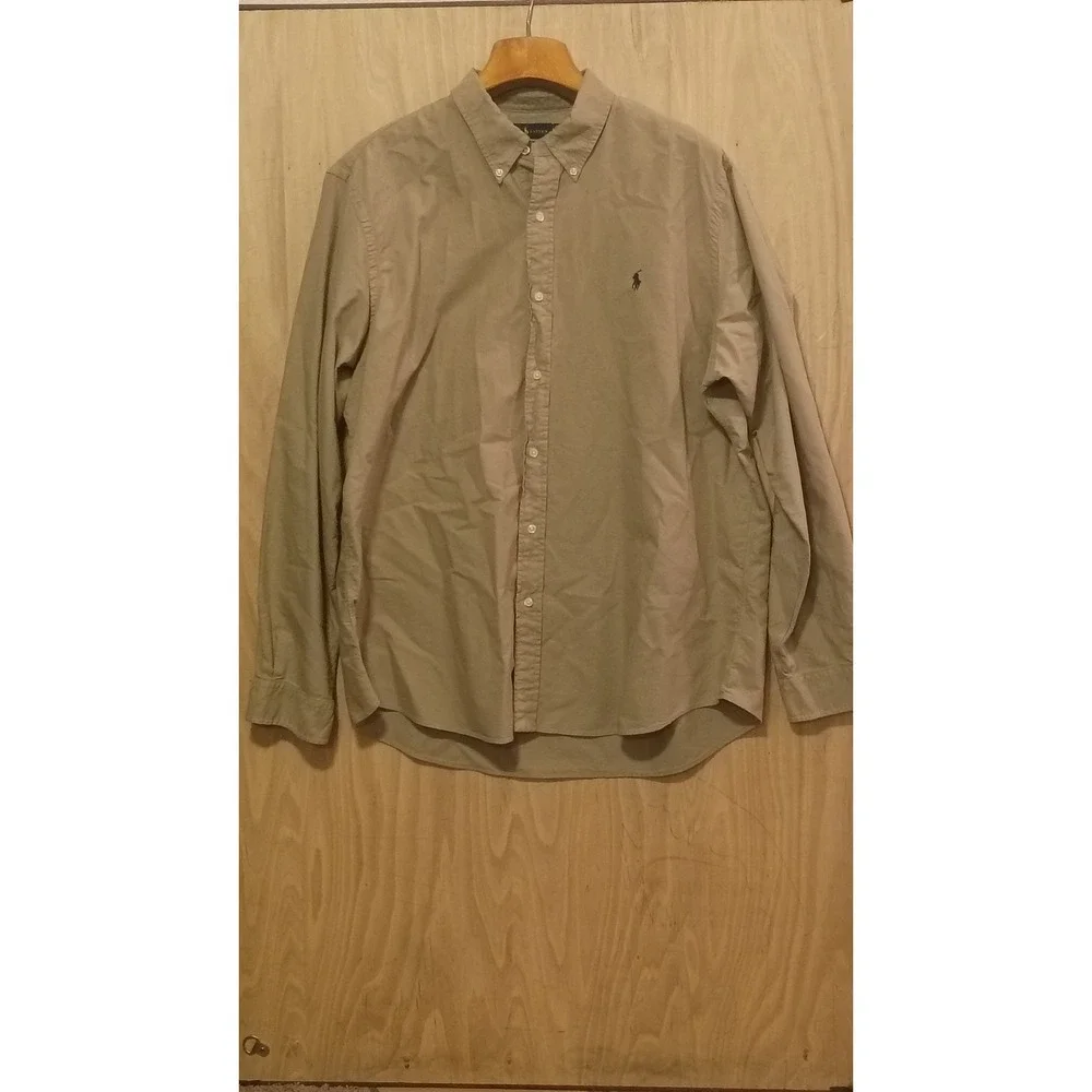 Polo Ralph Lauren Mens XXL Classic Fit Khaki Tan Cotton Button Down Shirt LS